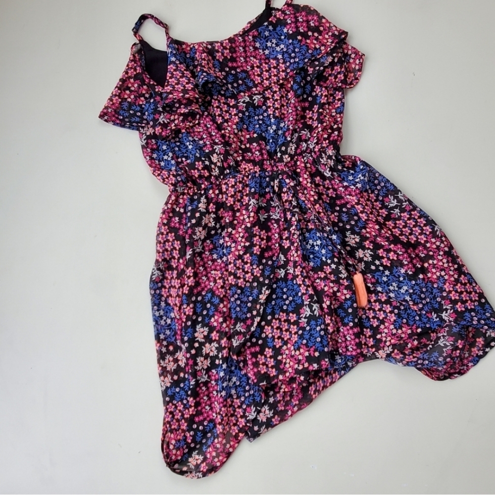 Skorts one piece romper sheer fabric floral small print skirt with shorts